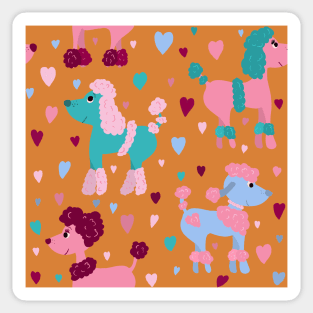 Colourful poodles with hearts repeat pattern Sticker